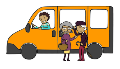 Illustration bus et personnes âgées