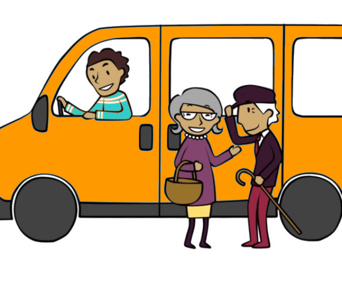 Illustration bus et personnes âgées